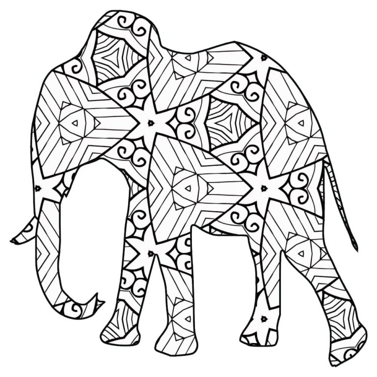 Slon v geometrických tvarech omalovánka