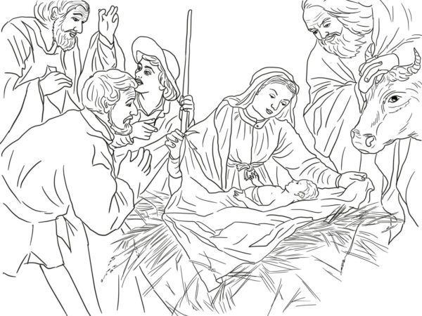 Starověcí kněží obdivují narození Ježíše. omalovánka