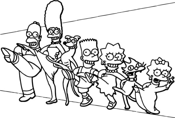 Tančící rodina Simpsonových. omalovánka