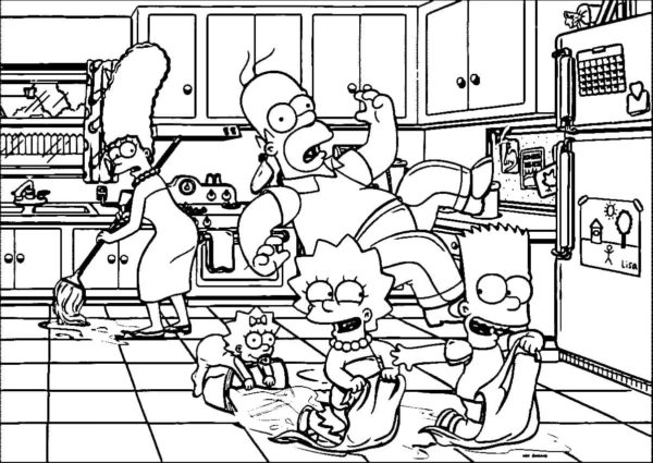 V kuchyni Simpsonových vládne chaos. omalovánka