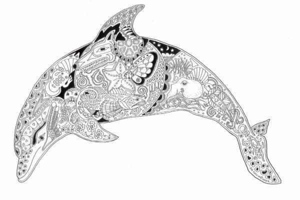 Vzory zvířat na delfínovi. omalovánka