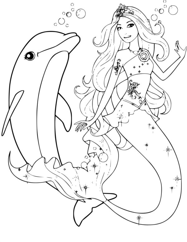 Zamilovaný delfín a mořská panna. omalovánka
