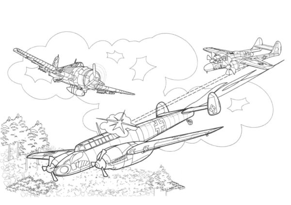 Bojové letouny z druhé světové války. omalovánka