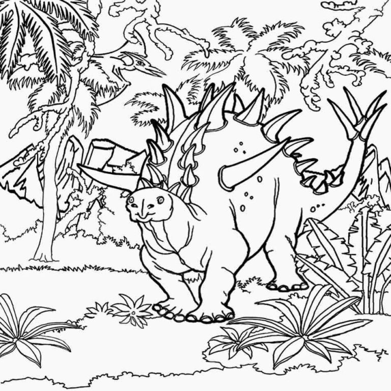 Dinosauři v lese. omalovánka