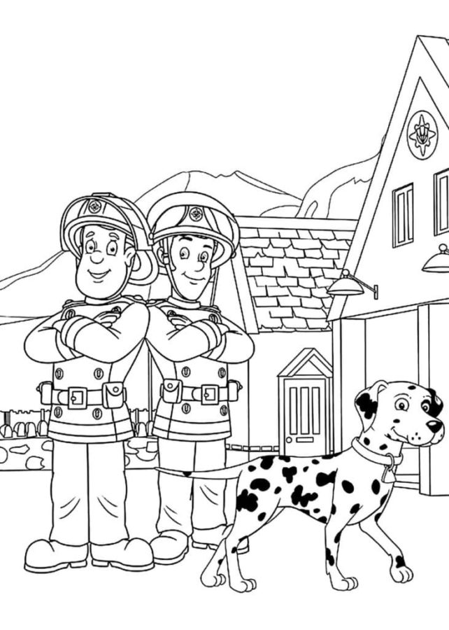 Dva hasiči a dalmatin omalovánka