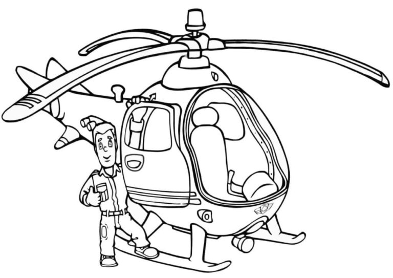 Hasič a vrtulník. omalovánka