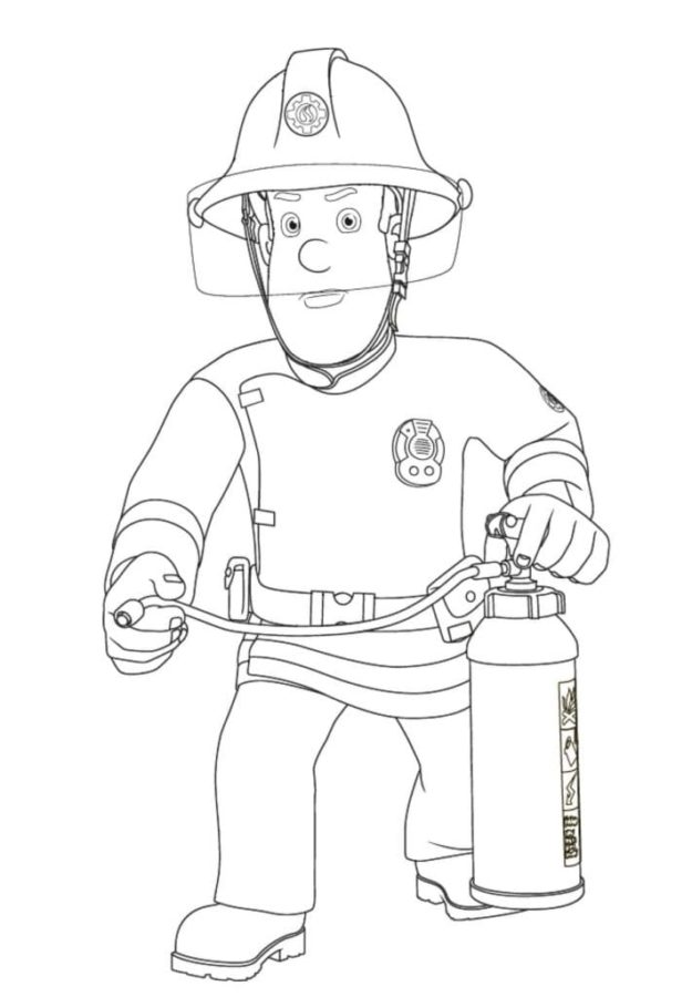 Hasič s hasicím přístrojem omalovánka
