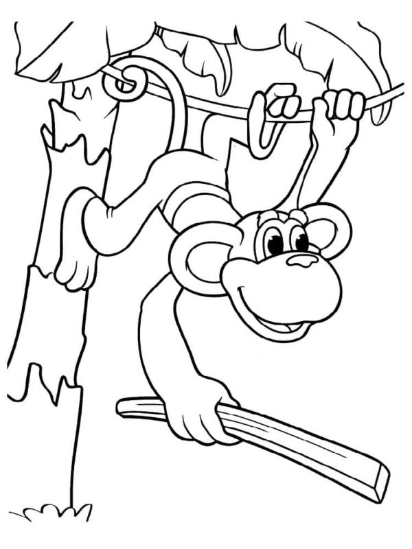 Hravá opice s holí omalovánka