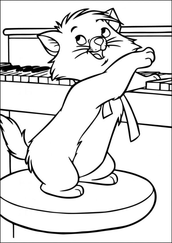 Omalovánka Kočka se snaží hrát na klavír