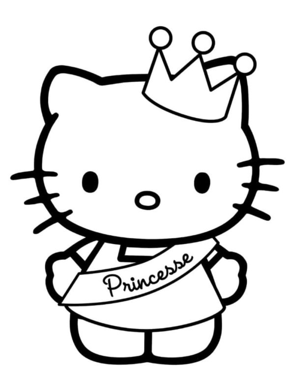 Kreslená kočička s korunou na hlavě omalovánka