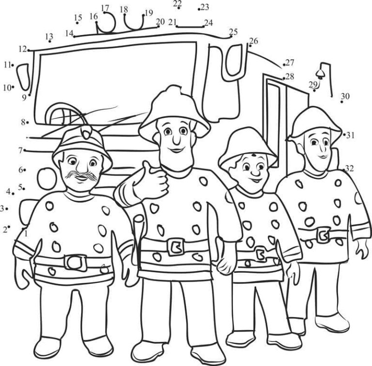 Kreslete podle čísel a vybarvěte hasičský tým omalovánka