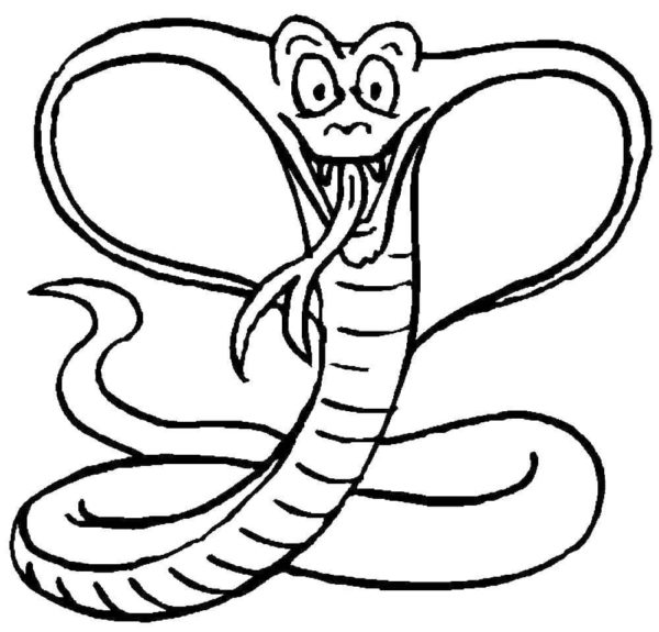 Legrační kobra ukazuje svůj dlouhý jazyk. omalovánka
