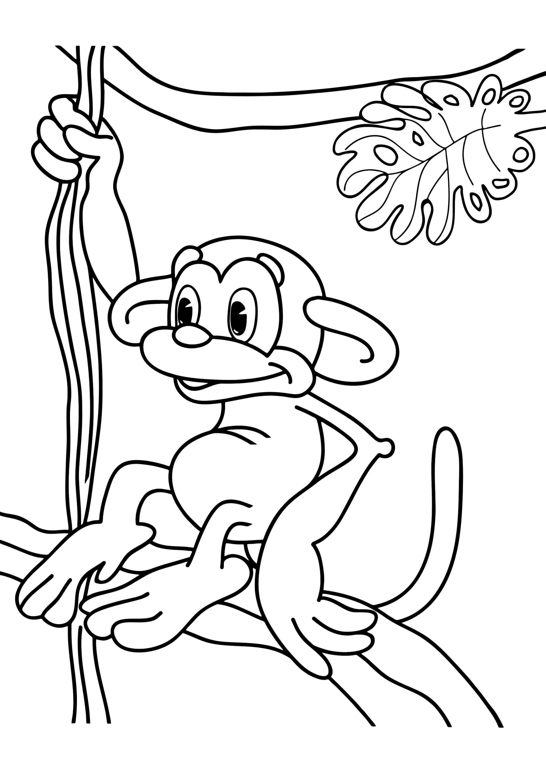Legrační opice jde dolů po liáně omalovánka