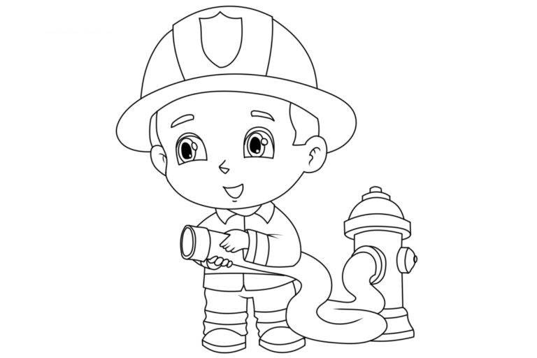 Obrázek pro zbarvení roztomilé hasič omalovánka