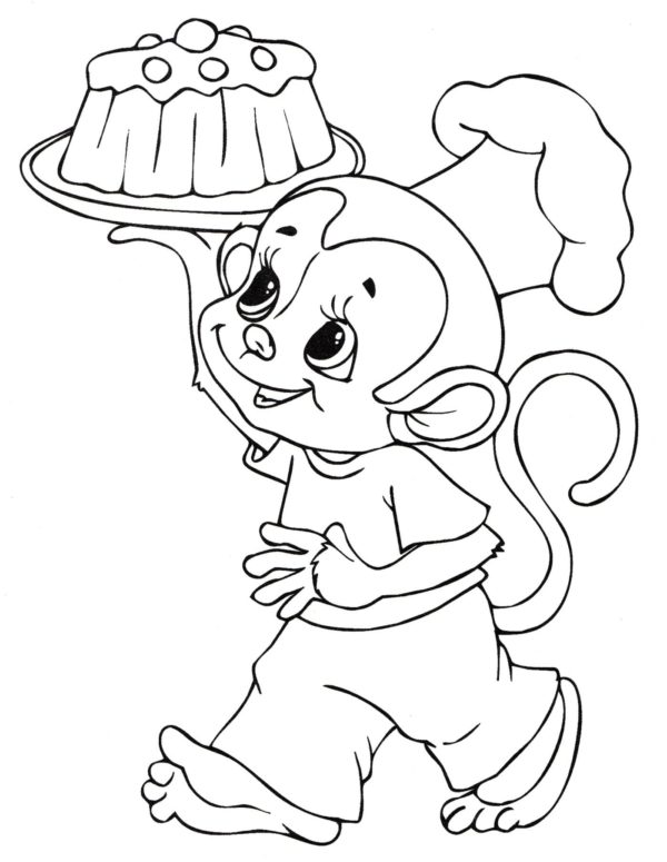 Opice spokojená s dortem omalovánka