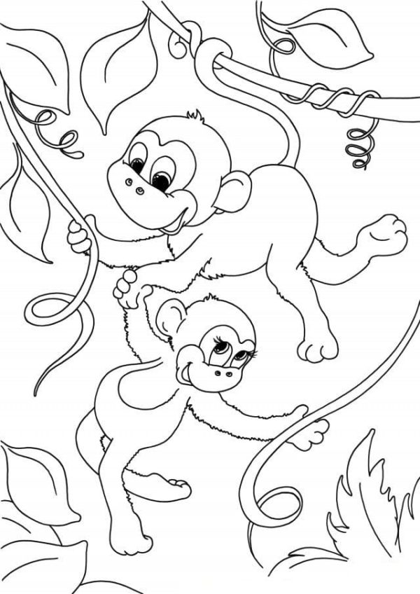 Roztomilé roztomilé opičí přátelé omalovánka