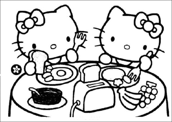 Snídaně Kitty a Mimi omalovánka