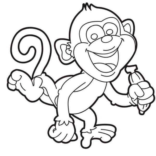 Šťastná opice zpívá pomocí banánu místo mikrofonu omalovánka