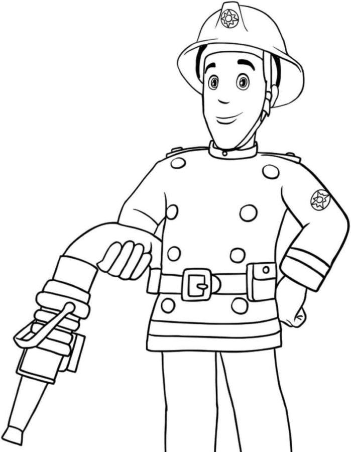 Statečný hasič si drží rukáv. omalovánka