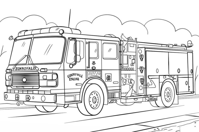 Velké hasičské auto omalovánky. omalovánka