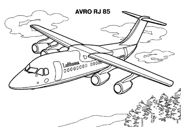 Velké nákladní letadlo letí nad lesem omalovánka