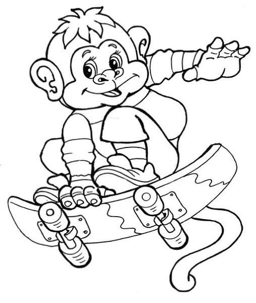 Veselá opice na skateboardu omalovánka