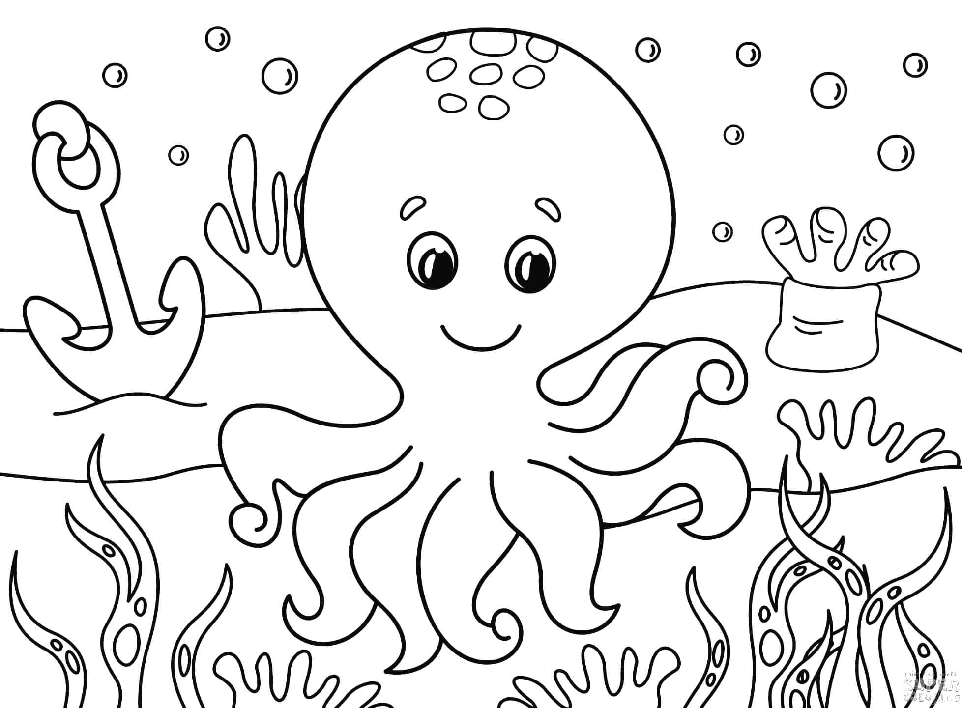 Roztomilá Chobotnice V Moři omalovánka