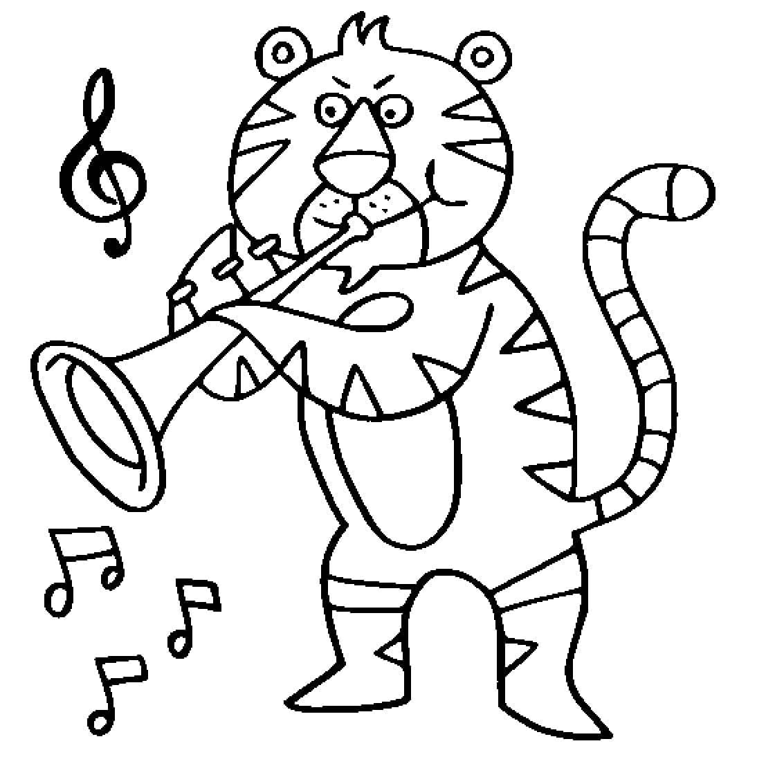 Kresba Tygra Hrajícího Na Trubka omalovánka