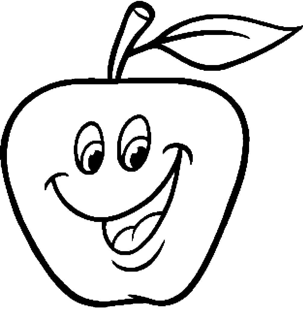Omalovánka šťastné Kreslené Jablko Omalovánky k vytisknutí zdarma