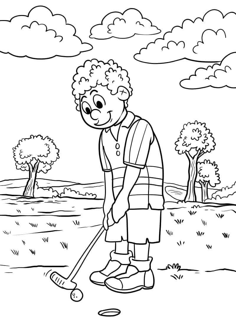 Chlapec Hraje Golf omalovánka