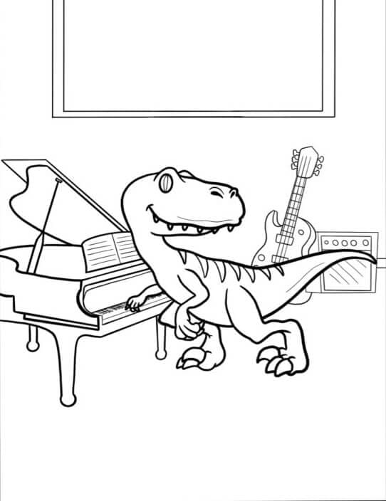 Dinosaurus s Klavírem a Kytarou omalovánka