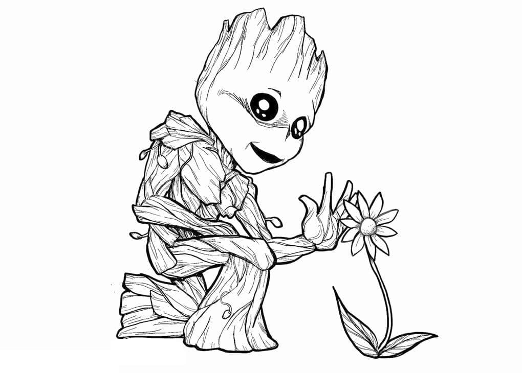 Groot a Květina omalovánka