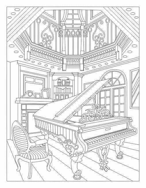 Klavír v Obývacím Pokoji omalovánka