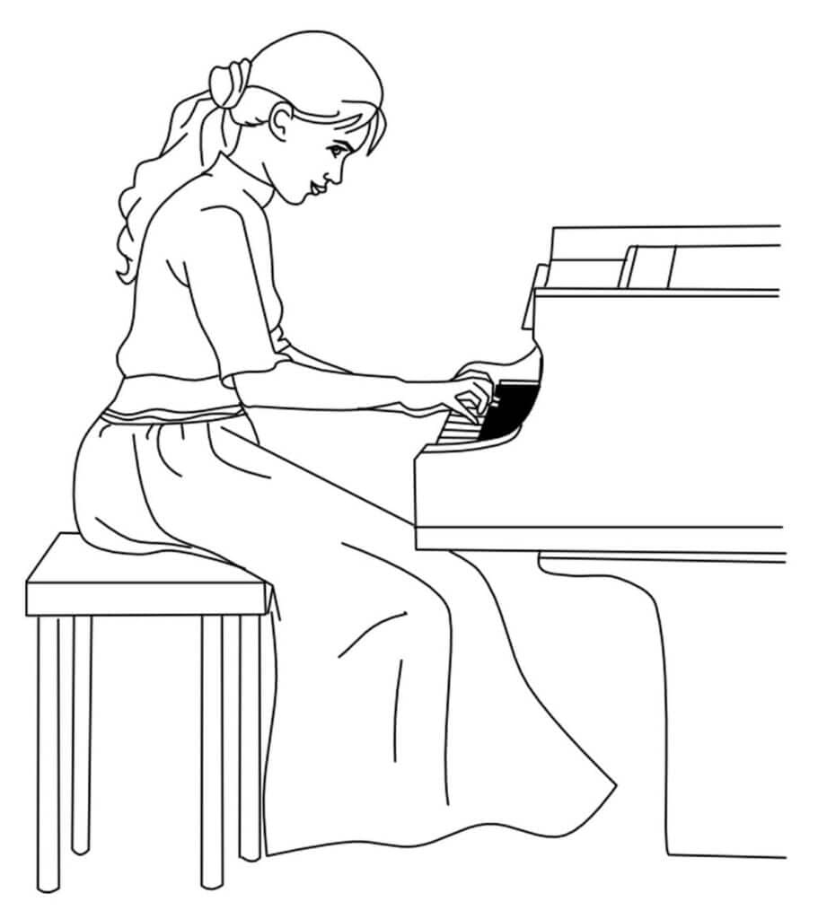Krásná Dívka Hrající Na Klavír omalovánka