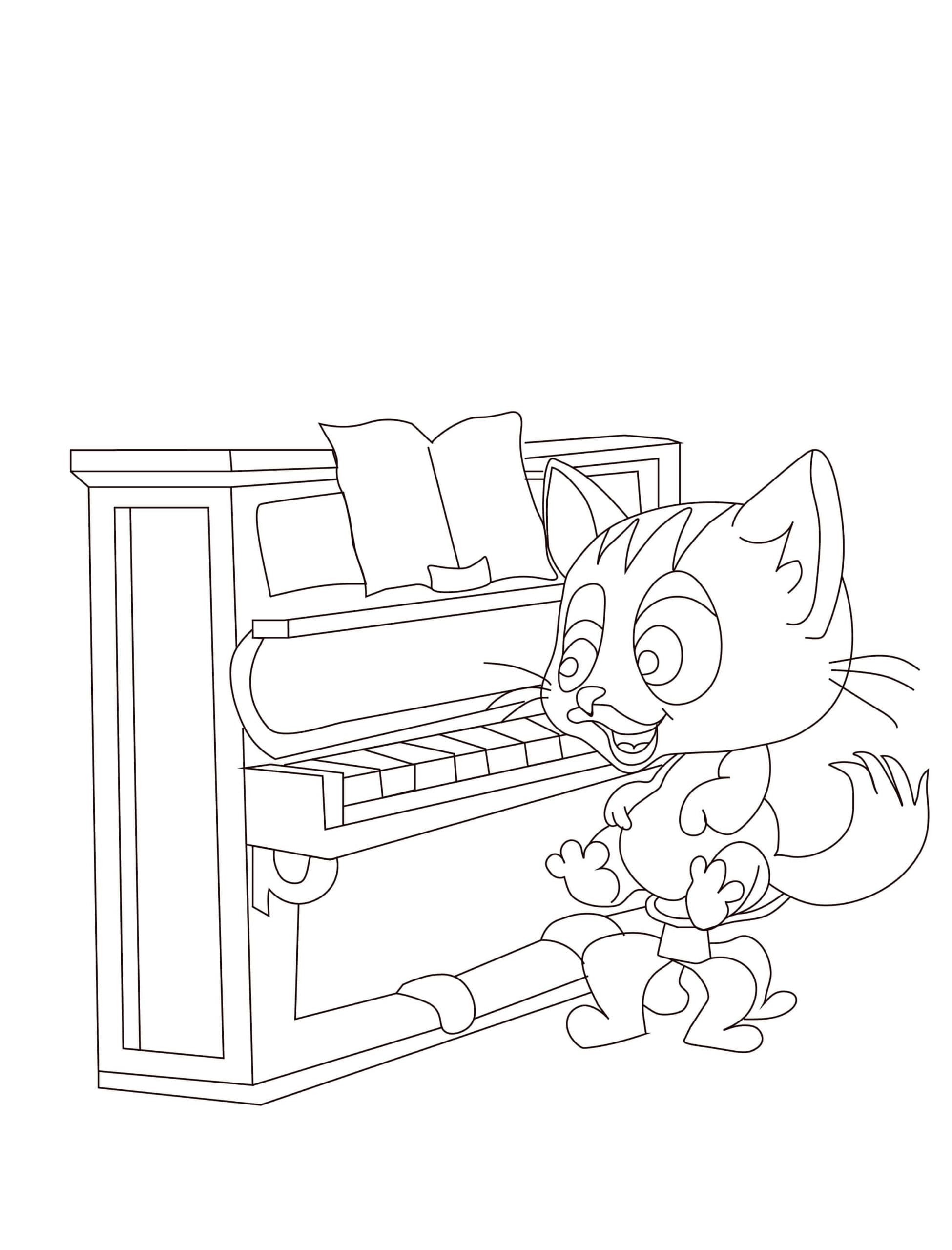 Kreslená Kočka Hrající Na Klavír omalovánka