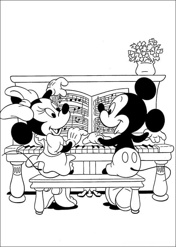 Mickey a Minnie Myš Hrají Na Klavír omalovánka