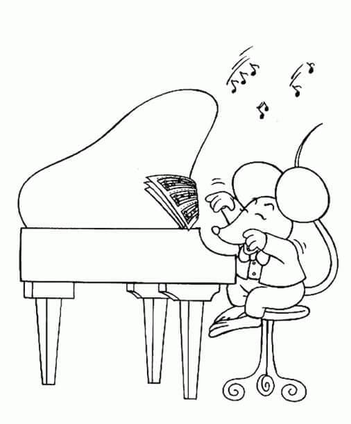 Myš Hrající Na Klavír omalovánka