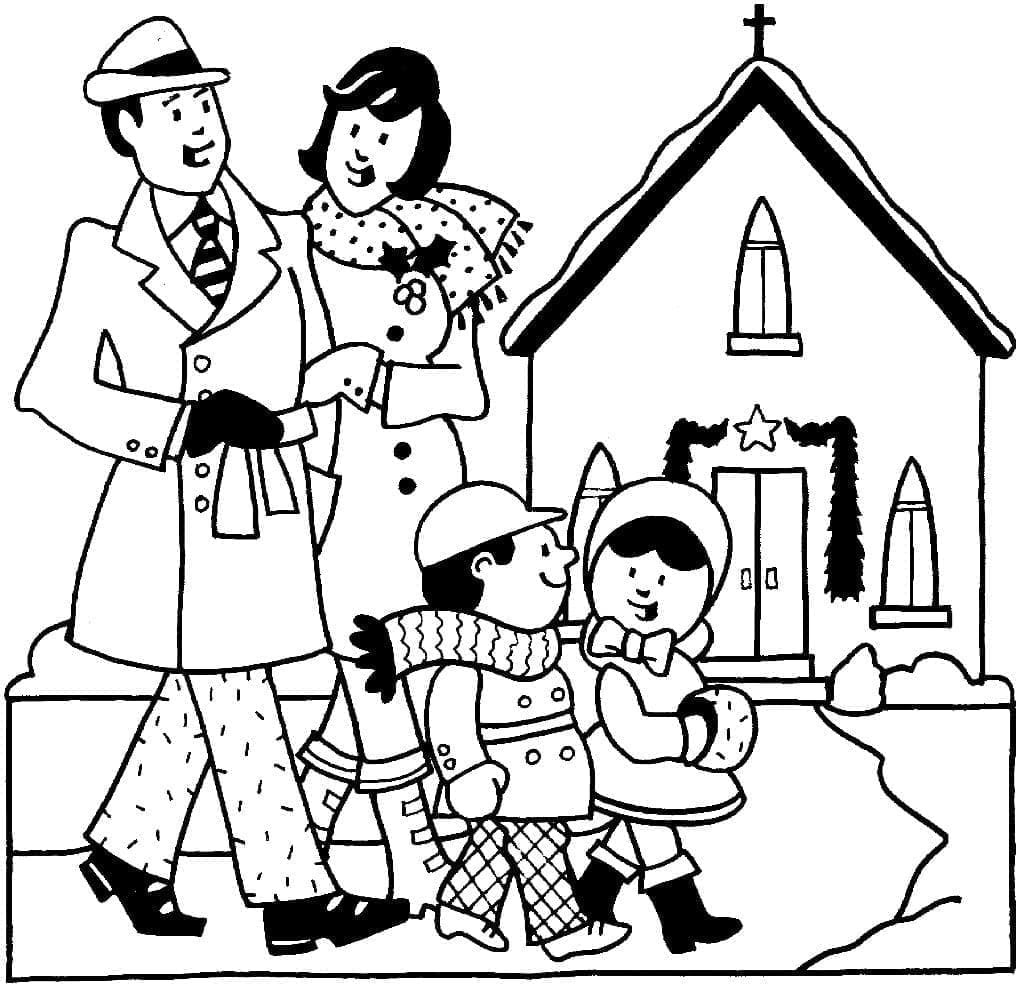 Rodina Chodí Do Kostela omalovánka