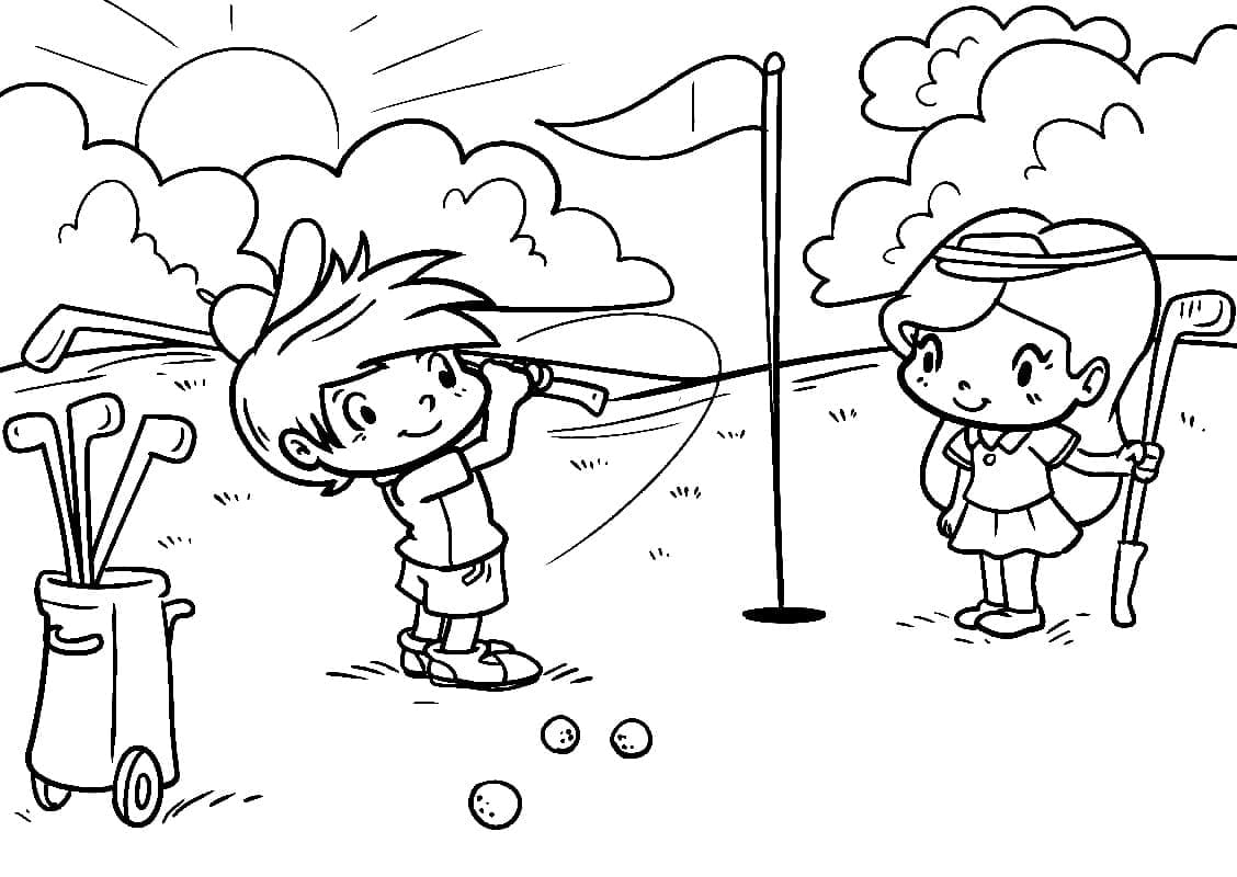 Omalovánka Roztomilé Děti Hrají Golf
