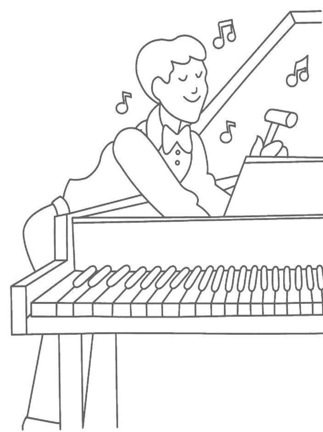 šťastný Muž Hraje Na Klavír omalovánka