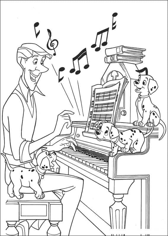 Zábavný Muž Hraje Na Klavír Se Psy omalovánka