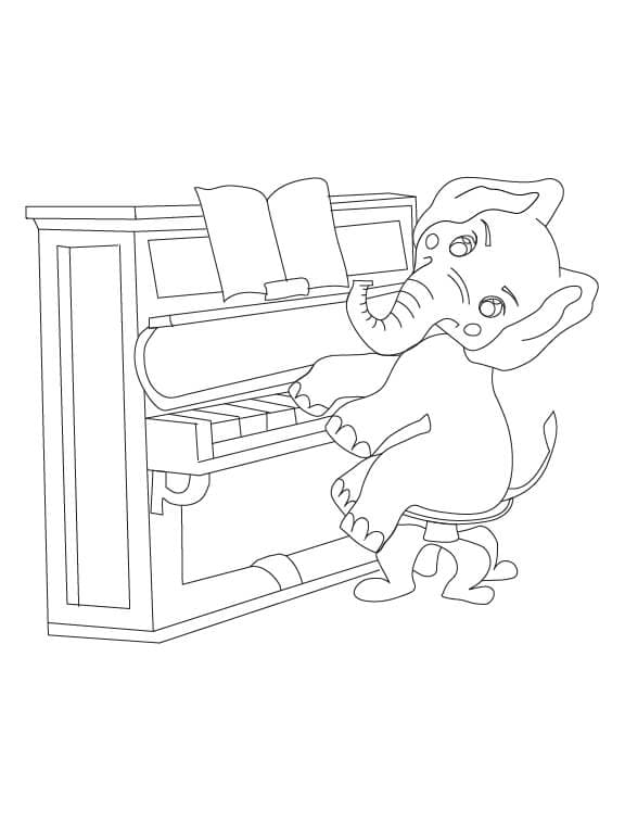 Zbarvení Slon Hrající Na Klavír omalovánka