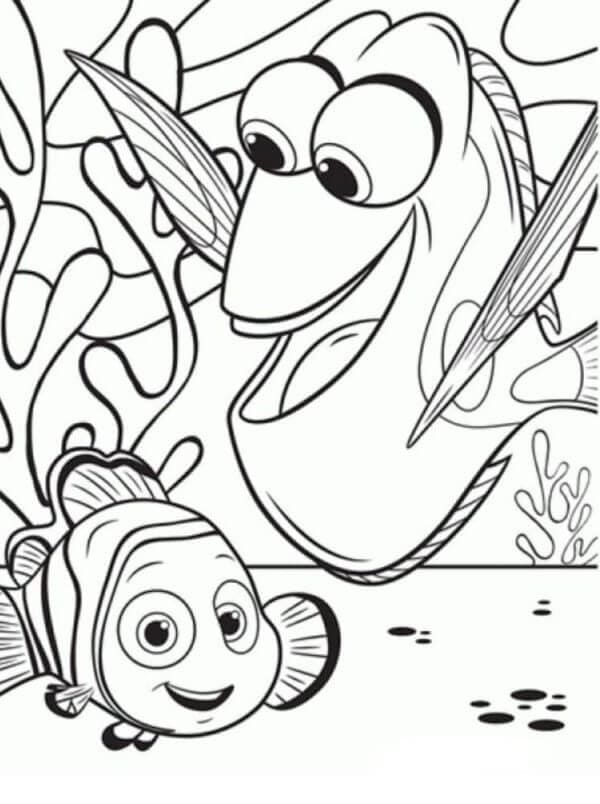 šťastná Dory Potká Malého Nemo omalovánka