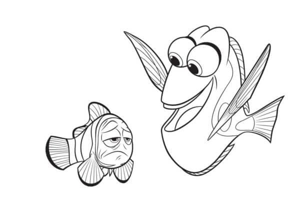Veselá Ryba Dory a Smutný Marlin omalovánka