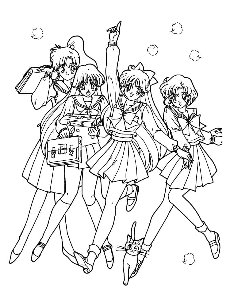 Anime Dívky ze Sailor Moon omalovánka