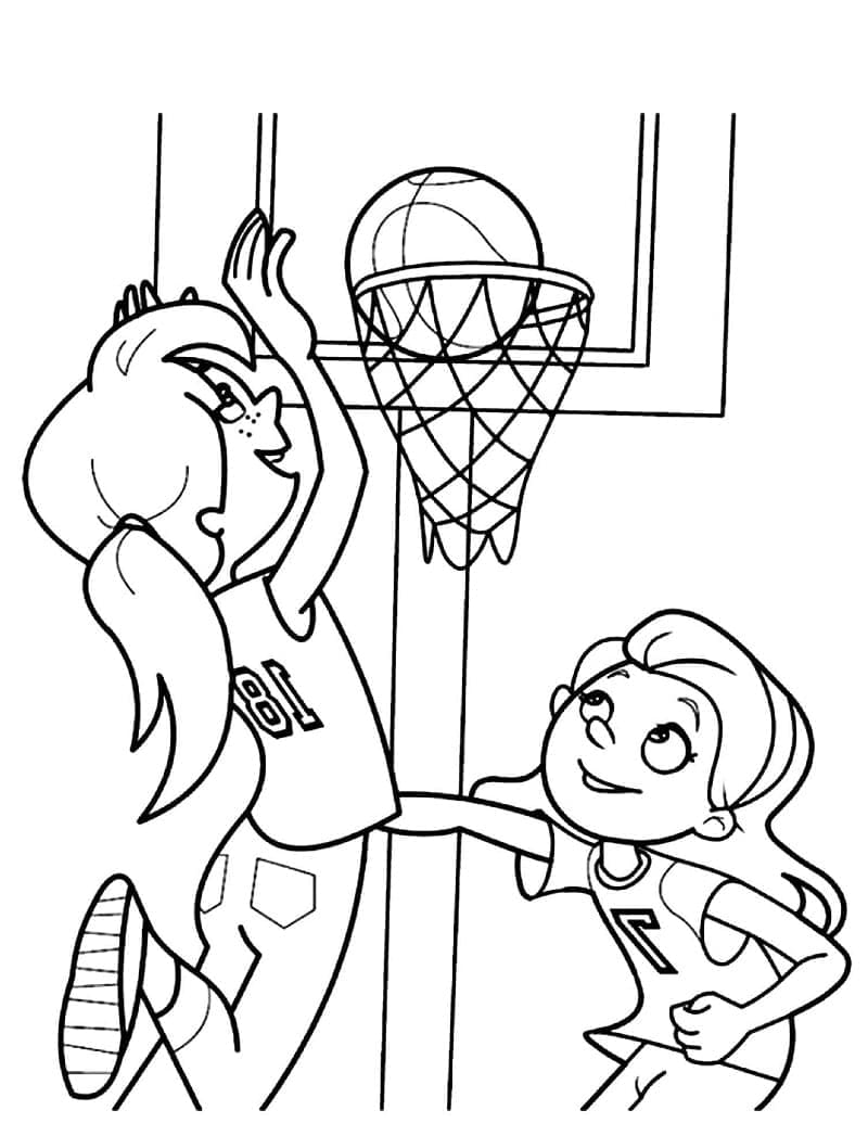 Omalovánka Dívky Hrají Basketbal