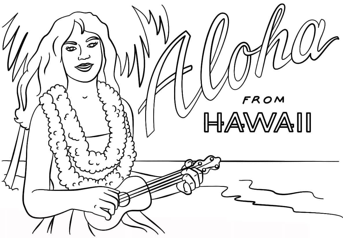 Havajská Dívka Hraje Na Ukulele omalovánka
