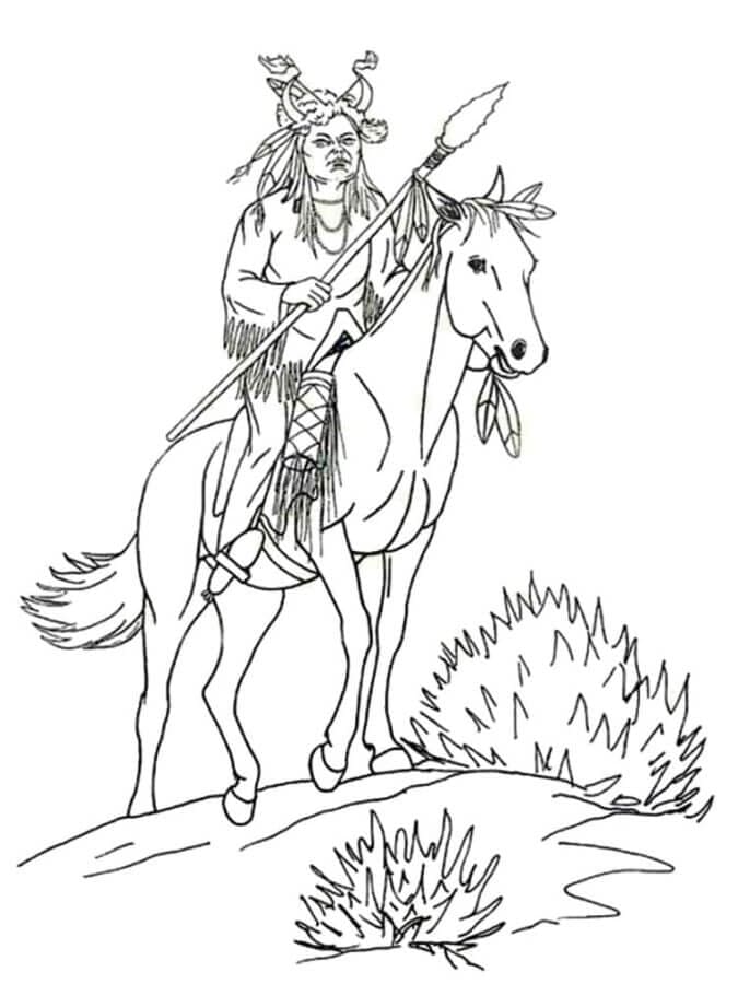 Indiánský Válečník Na Koni omalovánka