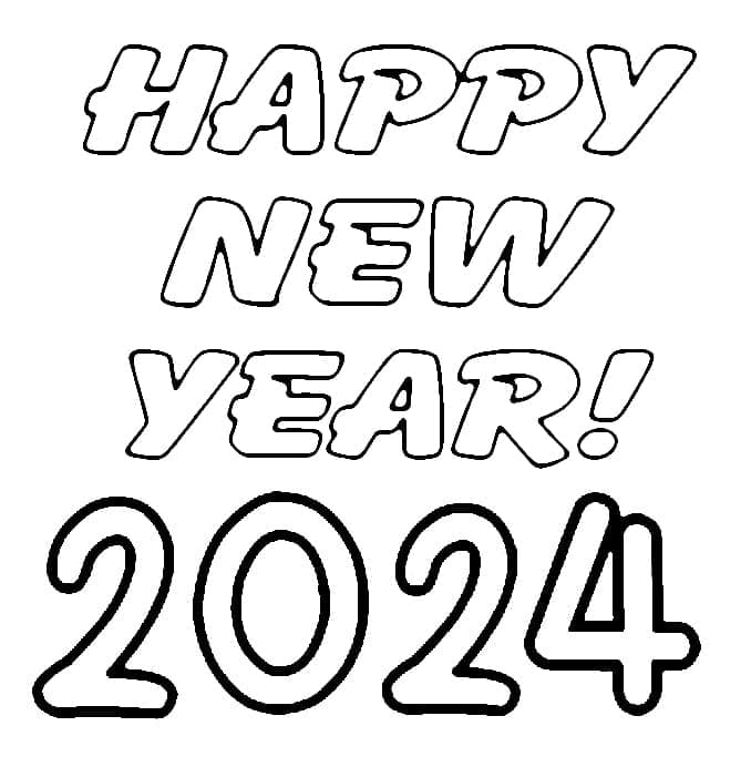Kresba šťastný Nový Rok 2024 omalovánka