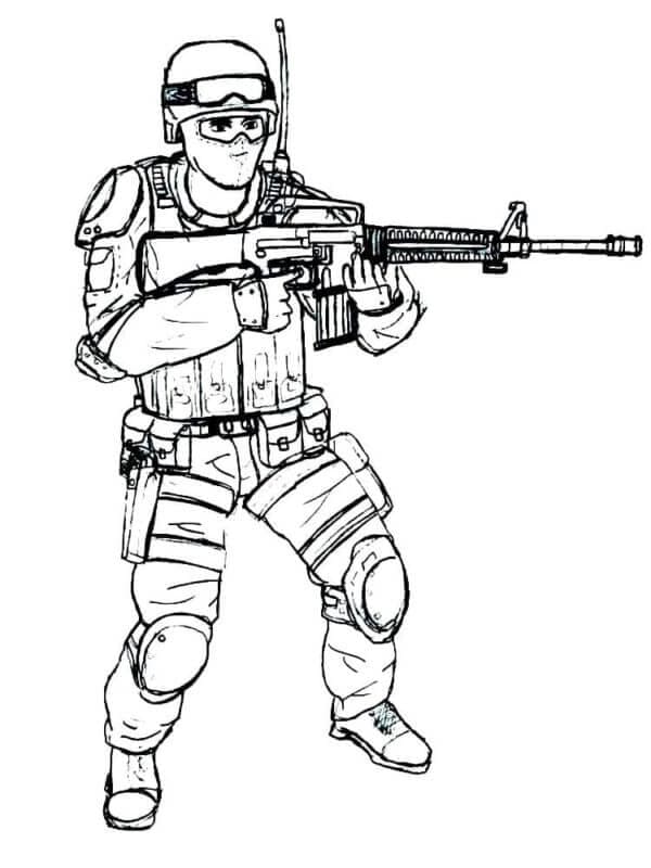 Omalovánka Kresba Vojáka Drží Zbraň